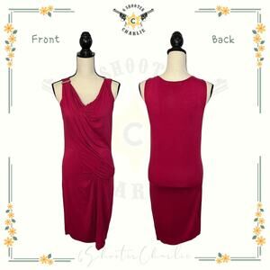 MICHAEL MICHAEL KORS Dress Women's Medium Hot Pink Ruched Drape Boatneck Jersey